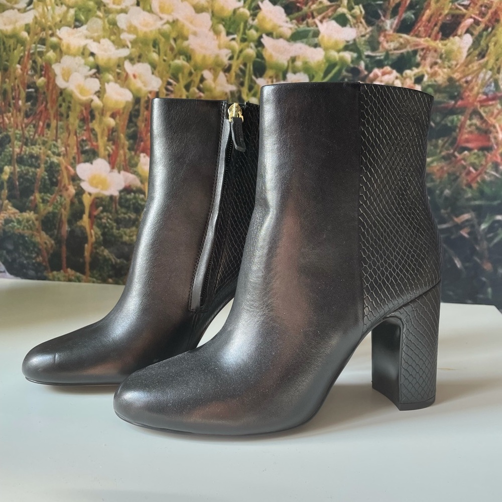 Aldo Black Leather Heeled Booties
